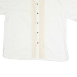 Mens White & Beige Linen Blend Shirt 2XL Embroidered Button Casual Summer