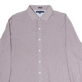TOMMY HILFIGER Mens Red & White Slim Fit Shirt L Cotton Classic Button Collar