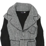 KOSMIKA Womens Black & Grey Button Wool Blend Jacket M Herringbone Pattern