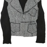 KOSMIKA Womens Black & Grey Button Wool Blend Jacket M Herringbone Pattern