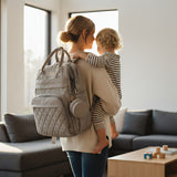 Anysort Grey Mommy Diaper Bag With Changing Pad Maternity Backpack for Moms