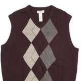 DOCKERS Mens Maroon & Grey Argyle Pattern Pullover V-Neck Acrylic Jumper M