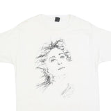 Womens White Graphic T-Shirt L Short Sleeve Crew Neck Artistic Face Print