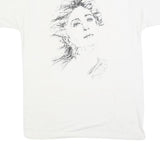 Womens White Graphic T-Shirt L Short Sleeve Crew Neck Artistic Face Print