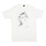 Womens White Graphic T-Shirt L Short Sleeve Crew Neck Artistic Face Print