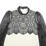 SELF-PORTRAIT Womens Black & White Printed Blouse Long Sleeve High Neck UK 10