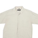 PRIORITY Mens Beige Shirt L Linen Blend Casual Short Sleeve Summer Shirt
