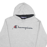 CHAMPION Mens Grey Hoodie M Cotton Blend Pullover Logo Print