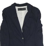 ZARA Womens Navy Blue Jacket XS Polyester Blend Button Plain Stylish Casual