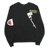 CHAMPION Mens Black Cotton Blend Crew Neck Sweatshirt M Printed Logo Graphic