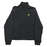 ADIDAS Womens Black & Lime Track Jacket UK 10 Polyester Blend Zip Athletic Fit