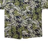 Mens Black Green Floral Print Cotton Blend Shirt XL Short Sleeve Casual Tropical