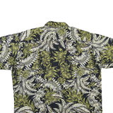 Mens Black Green Floral Print Cotton Blend Shirt XL Short Sleeve Casual Tropical