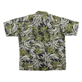 Mens Black Green Floral Print Cotton Blend Shirt XL Short Sleeve Casual Tropical