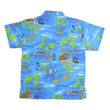 PINA Mens Blue Caribbean Print Shirt M Tropical Holiday Casual Summer