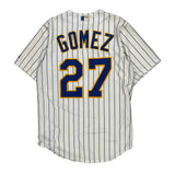 Milwaukee Brewers Majestic Striped Jersey - Small Blue Polyester