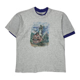 Lighthouse Print Oneita Single Stitch T-Shirt - Medium Grey Cotton