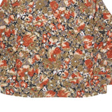 Womens Beige & Orange Floral Blouse Long Sleeve Collared L Polyester Blend