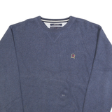 TOMMY HILFIGER Mens Blue Plain Jumper Crew Neck Basic Knit Pullover XL Cotton