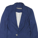 ZARA Womens Blue Single Button Cotton Blend Jacket S Plain Casual Tailored
