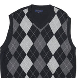 CLUB ROOM Mens Black & Grey Argyle V-Neck Patterned Chunky Knit XL Sweater Vest