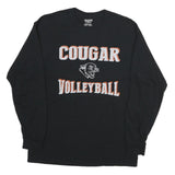 GILDAN Mens Black Cougar Volleyball Long Sleeve Crew Neck Cotton T-Shirt L