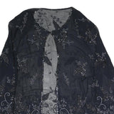 Womens Black Embroidered Beaded Sheer Jacket L Woven Elegant Detailed