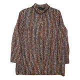 Womens Brown Button Jacket S Polyester Blend Striped Vintage Style Elegant