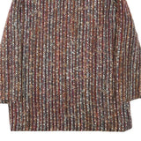 Womens Brown Button Jacket S Polyester Blend Striped Vintage Style Elegant