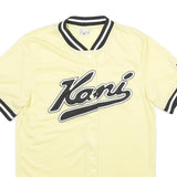 KARL KANI Mens Yellow Black Baseball Style S Short Sleeve Button Neck Logo