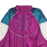 PETITES Womens Purple Blue & White Embroidered Zip Jacket L Nylon Colourblock