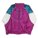 PETITES Womens Purple Blue & White Embroidered Zip Jacket L Nylon Colourblock