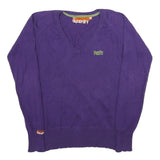 SUPERDRY Mens Purple Plain V-Neck Basic Knit Jumper M Casual Cotton Comfort