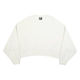 NIKE Womens White Cropped Crew Neck Sweatshirt L Cotton Blend Pullover