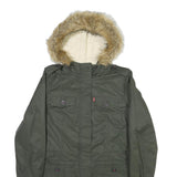 LEVI'S Womens Green Fur Hooded Jacket S Polyester Blend Zip Outdoor Winter Parka