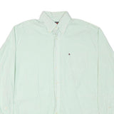 TOMMY HILFIGER Mens White & Green Stripe Shirt L Classic Button-Down Collar Long