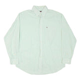 TOMMY HILFIGER Mens White & Green Stripe Shirt L Classic Button-Down Collar Long