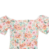 ZARA Womens White & Pink Floral Printed Bardot Top Short Sleeve XS