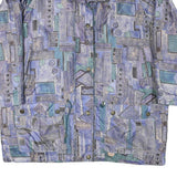 Womens Blue Button Polyester Blend Geometric Pattern Jacket XL Stylish Casual