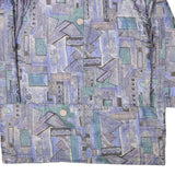 Womens Blue Button Polyester Blend Geometric Pattern Jacket XL Stylish Casual
