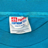 Single Stitch Hanes Graphic T-Shirt - XL Blue Cotton Blend