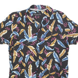 FREE PLANET Mens Black Cotton Blend Feather Print Shirt S Summer Holiday Beach