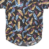 FREE PLANET Mens Black Cotton Blend Feather Print Shirt S Summer Holiday Beach