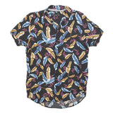 FREE PLANET Mens Black Cotton Blend Feather Print Shirt S Summer Holiday Beach