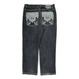 Embroidered Avalanche Studded Jeans - 38W 31L Gray Cotton
