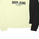 DKNY Womens Cream & Black Sweatshirt Crew Neck L Cotton Blend Pullover