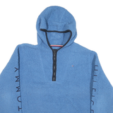 TOMMY HILFIGER Mens Blue Pullover Patterned Half Zip Chunky Knit Jumper M Hooded