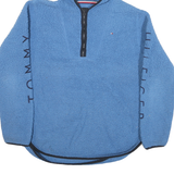 TOMMY HILFIGER Mens Blue Pullover Patterned Half Zip Chunky Knit Jumper M Hooded