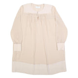 REISS Womens Beige & Cream Day Dress Polyester Blend Long Sleeve Midi UK 14