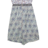 RONALD MOURET Womens White & Blue Sleeveless Fit & Flare Polyester Blend Dress